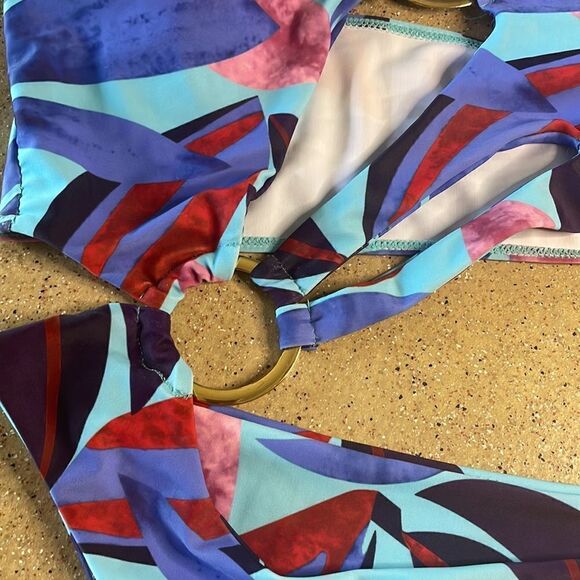 Tropical print sexy cheeky one piece monokini swimsuit sz L - Picture 3 of 10